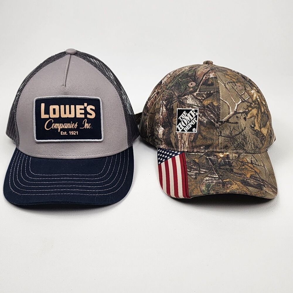 Lowe’s Companies Trucker Hat + Home Depot Camo USA Strapback Cap 2 Pack
